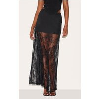 Black Overlay Detail Lace Maxi Skirt, Black | PrettyLittleThing UK