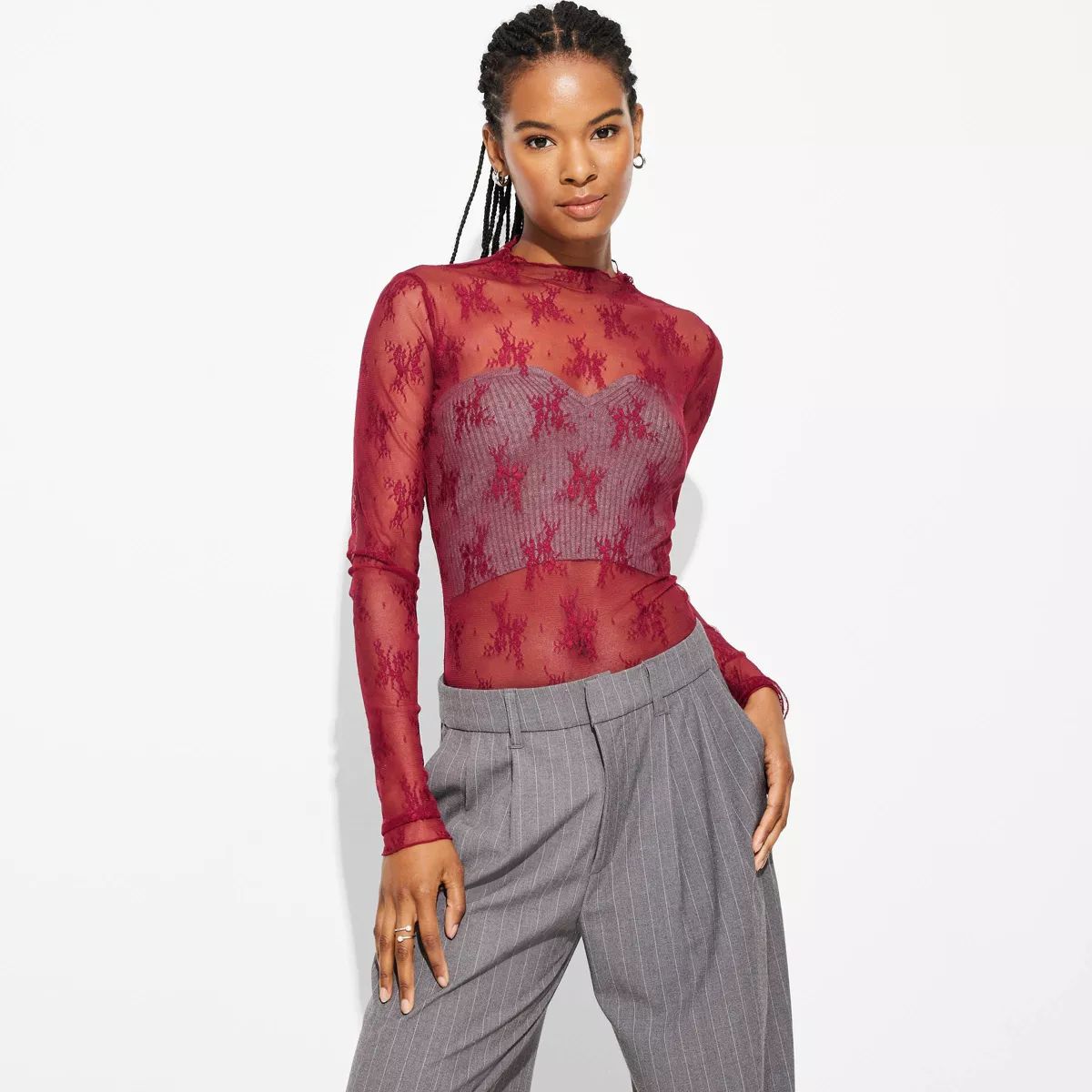 Women's Long Sleeve Mock Turtleneck Lace Shirt - Wild Fable™ | Target