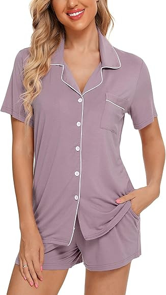 Samring Womens Pajamas Set Short Sleeve Sleepwear Button Down Nightwear Shorts Soft Pj Sets S-XXL | Amazon (US)