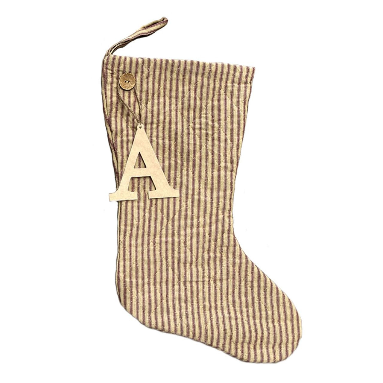 Marilee Home 18" Primitive Red Stripe Quilted Christmas Stocking with Personalized Letter Charm | Amazon (US)