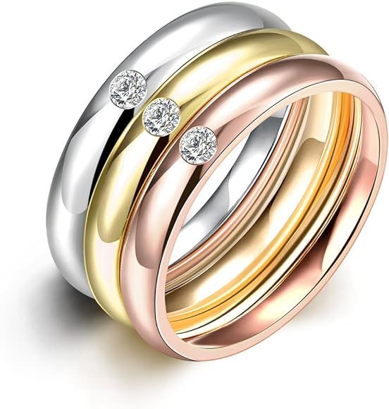 Multicolor 3pcs Set Stainless Steel Stacking Rings with CZ | Amazon (US)