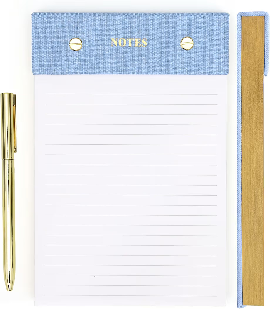 ELYN Lined Notepad, Aesthetic Linen Memo Pad with Matching Gold Gel Pen, 125 Sheets, 8.1 x 5.3 in... | Amazon (US)