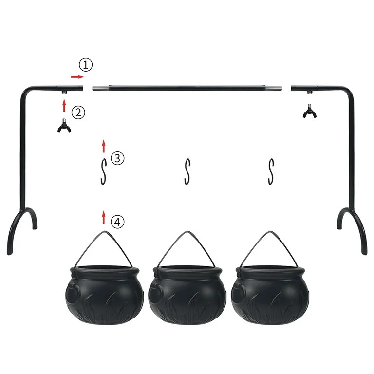Halloween Decoration Witches Cauldron Serving Bowls on Rack Set of 3 Black Plastic Candy Bucket f... | Walmart (US)