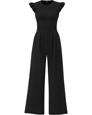 PRETTYGARDEN Summer Jumpsuits for Women Dressy 2026 Fashion Ruffle Cap Sleeve Romper Crew Neck Ri... | Amazon (US)
