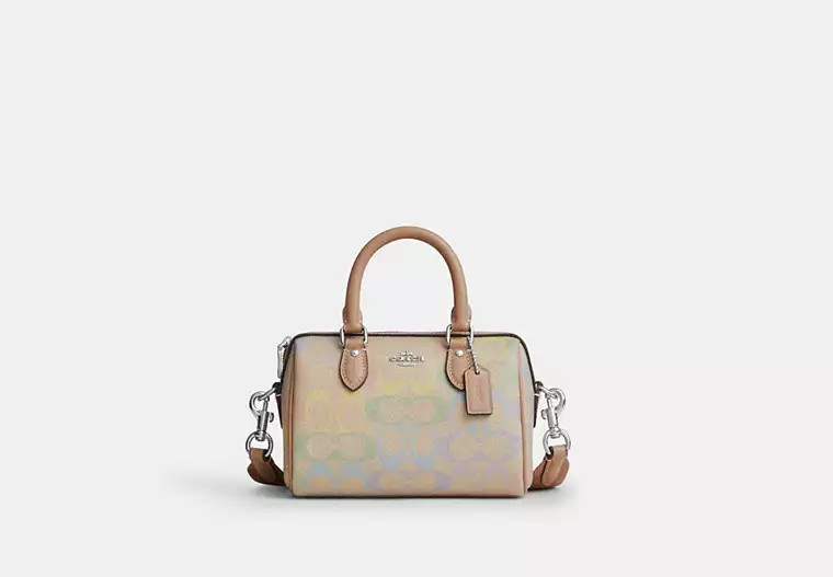 Coach Outlet Mini Rowan Crossbody Bag In Rainbow Signature Canvas - Silver, Size: Small | Coach Outlet US