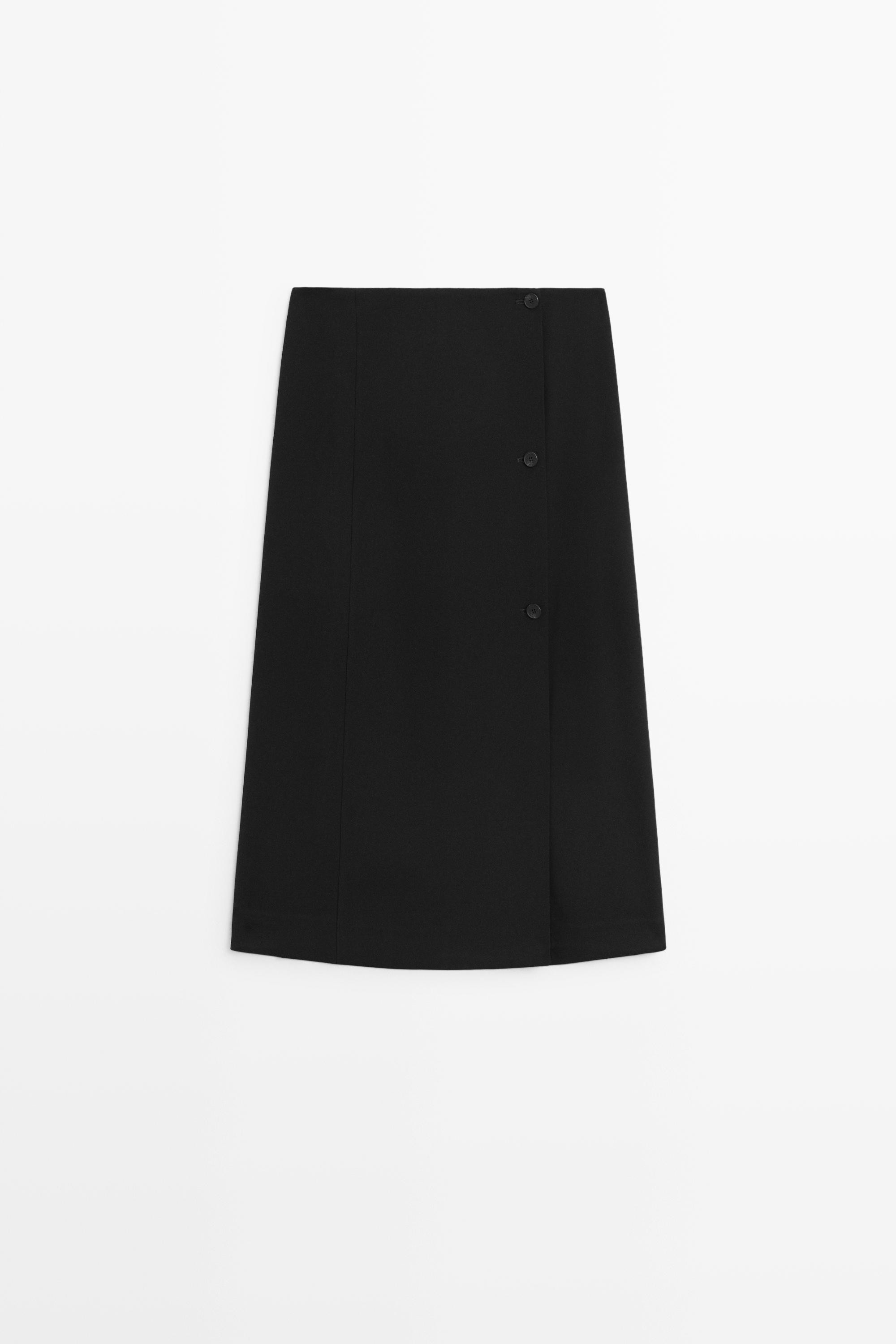 Midi skirt with button detail - BLACK | Massimo Dutti US