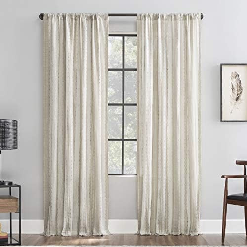 Archaeo Slub Texture Stripe Cotton Curtain, 52 in x 96 in, Linen/White | Amazon (US)