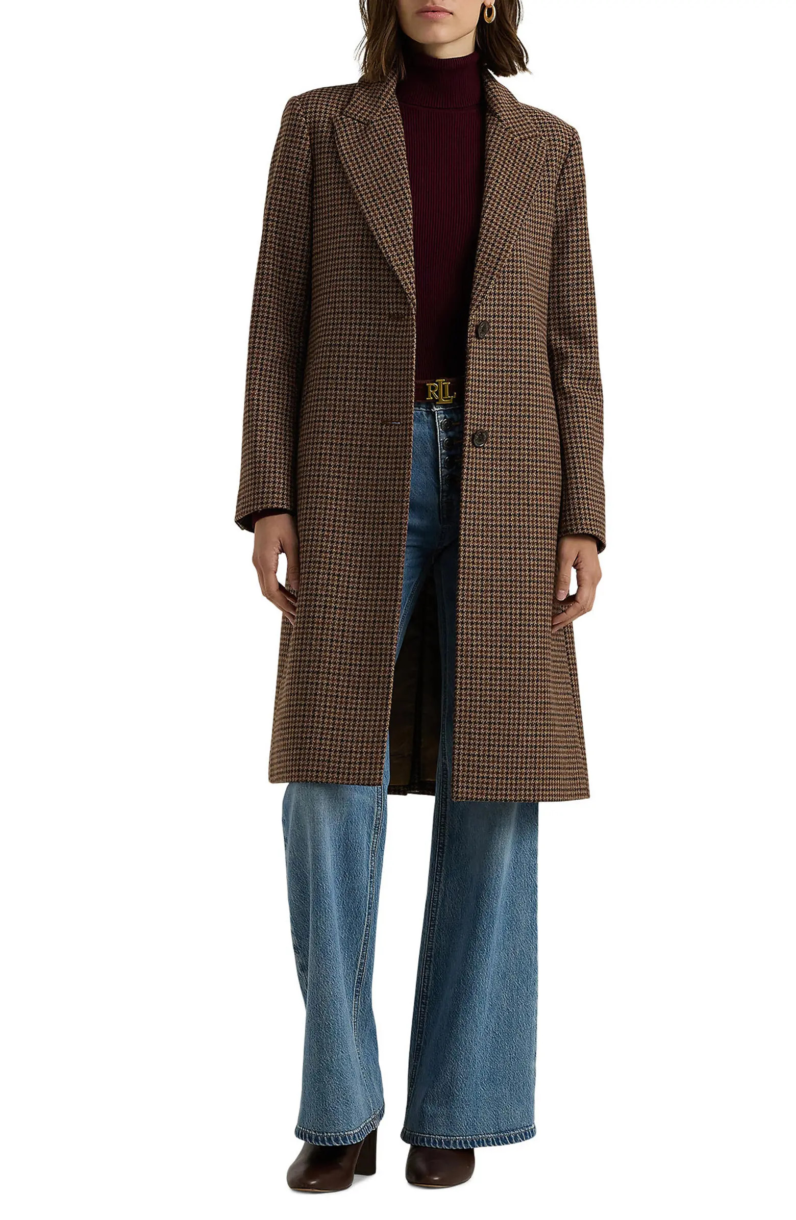 Lauren Ralph Lauren Houndstooth Check Wool Blend Coat | Nordstrom | Nordstrom