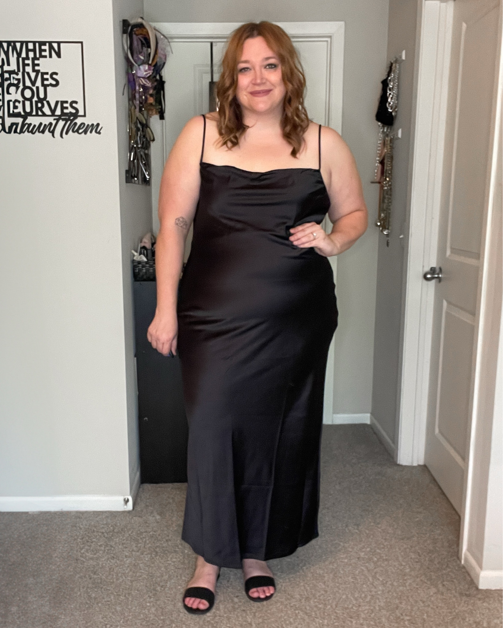 Satin slip dress. Great for a wedding guest or bridesmaid!

Wearing the XL Tall. I’m 5’10 and a 16/18 top and 18/20 bottom.

#LTKWedding #LTKMidsize #LTKFindsUnder50