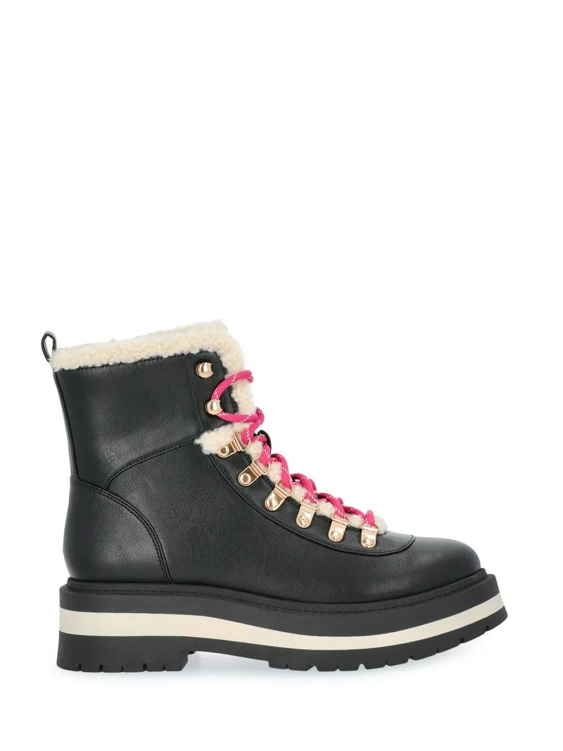 Free Assembly Women's Lace-Up Faux Shearling Booties | Walmart (US)