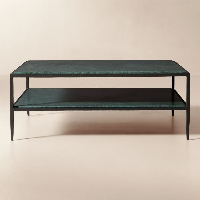 Sergio 44" Green Marble and Iron Square Coffee Table | CB2