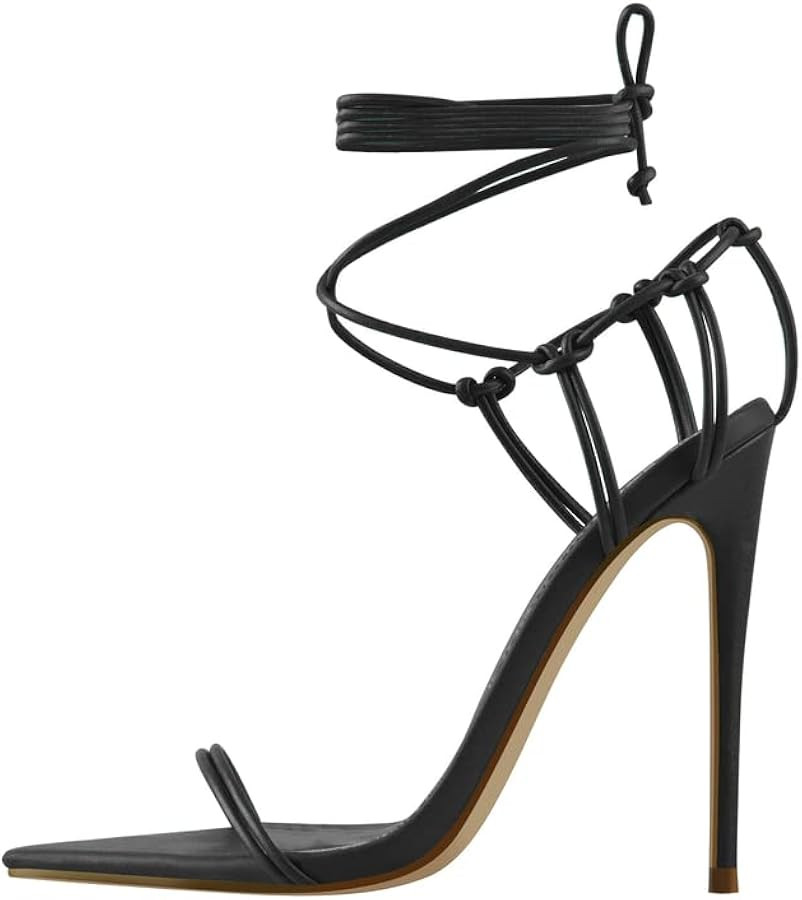 sexytag Women's Strappy Lace up Ankle Strap Pointd Open Toe Sexy Stiletto Heeled Sandals | Amazon (US)