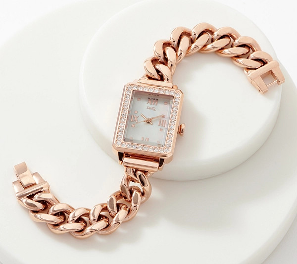 Diamonique Curb Link Rectangular Face Watch, Stainless Steel | QVC