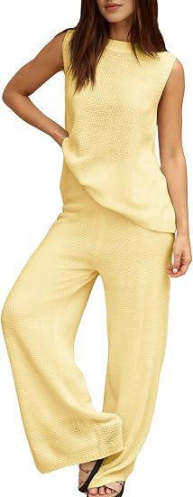 PUWEI Women's 2 Piece Lounge Set Bow Sweater Vest Wide Leg Pants Summer Matching Sets Travel Outf... | Amazon (US)