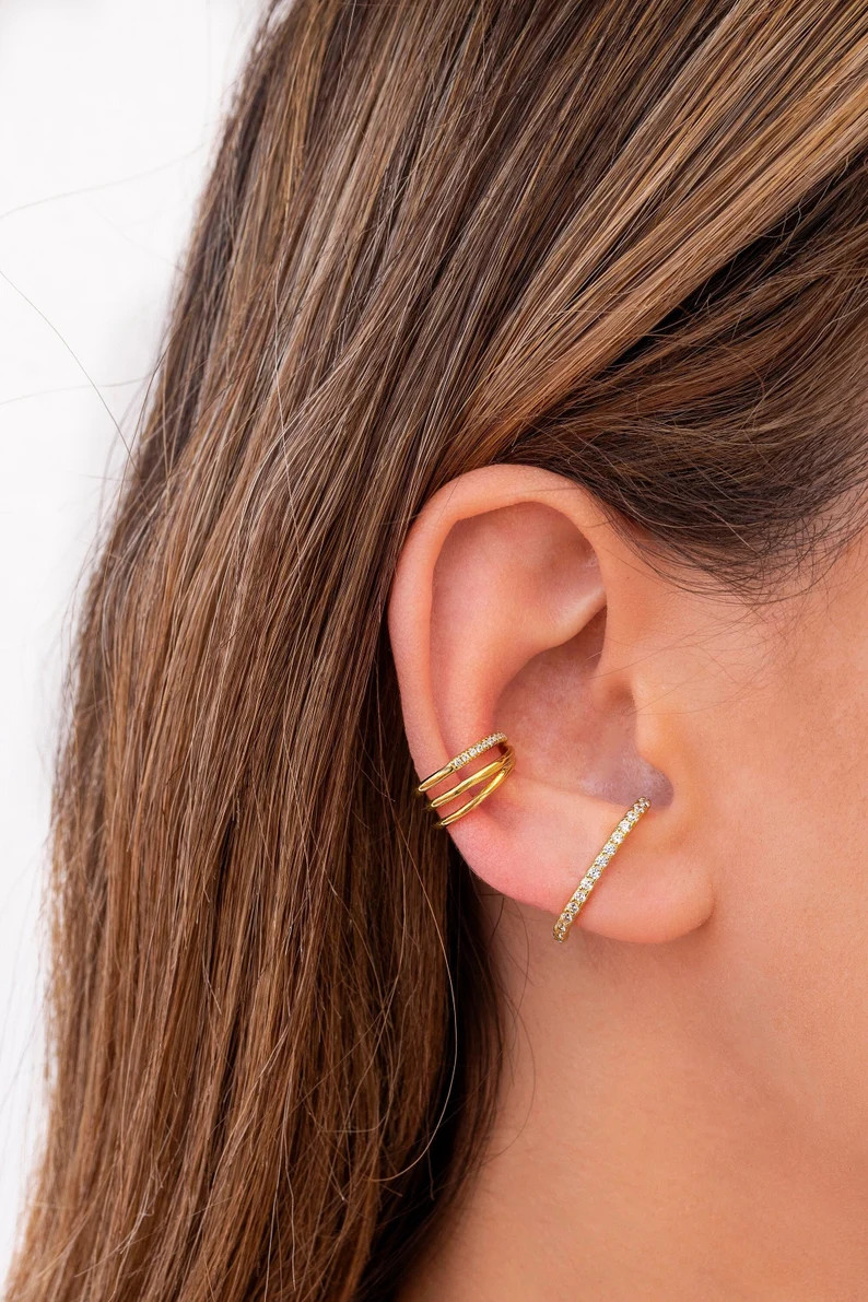 Minimalist Cz Ear Lobe Cuff Stud Earrings - Etsy | Etsy (US)