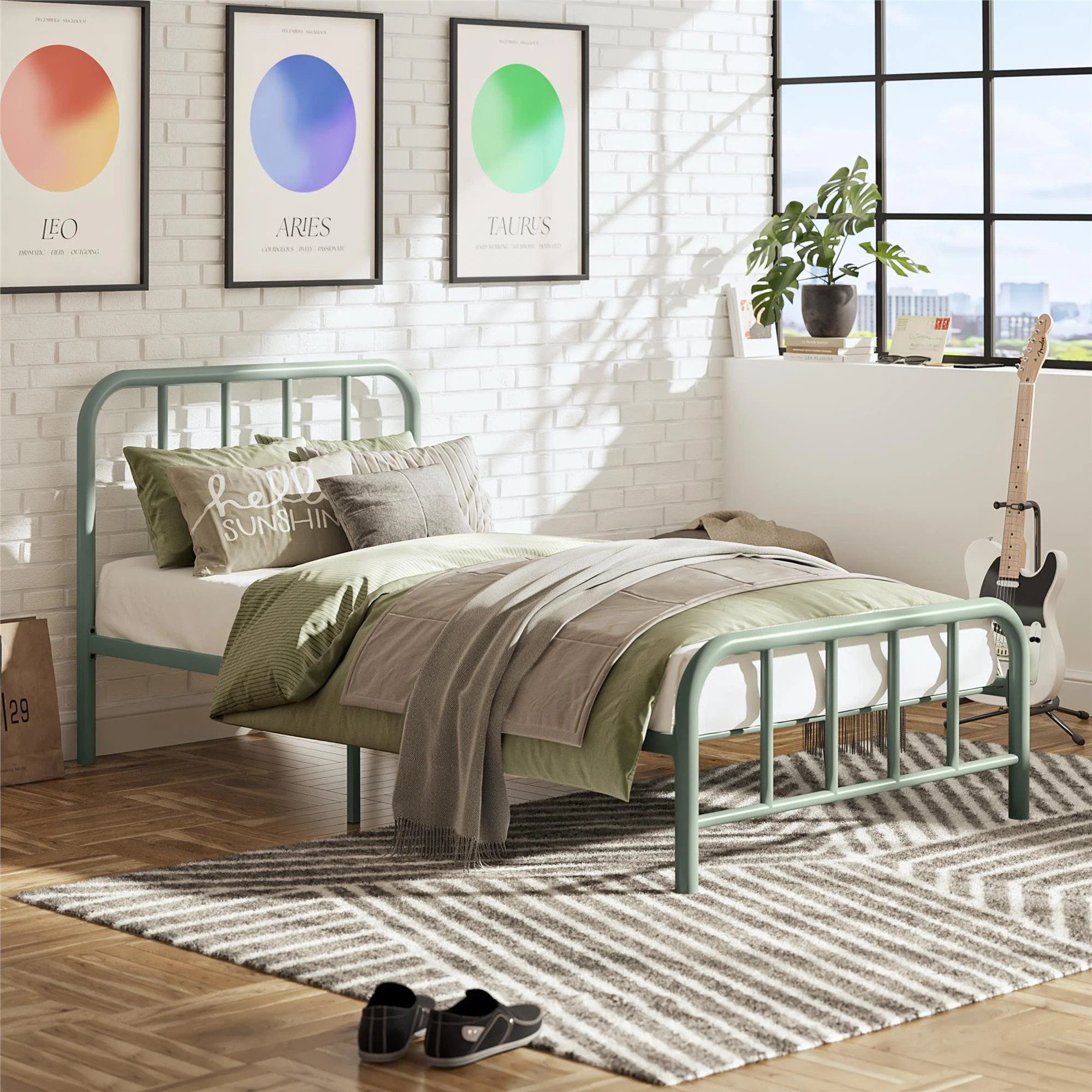 RealRooms Marva Twin Metal Bed Frame with Headboard, Pale Green | Walmart (US)