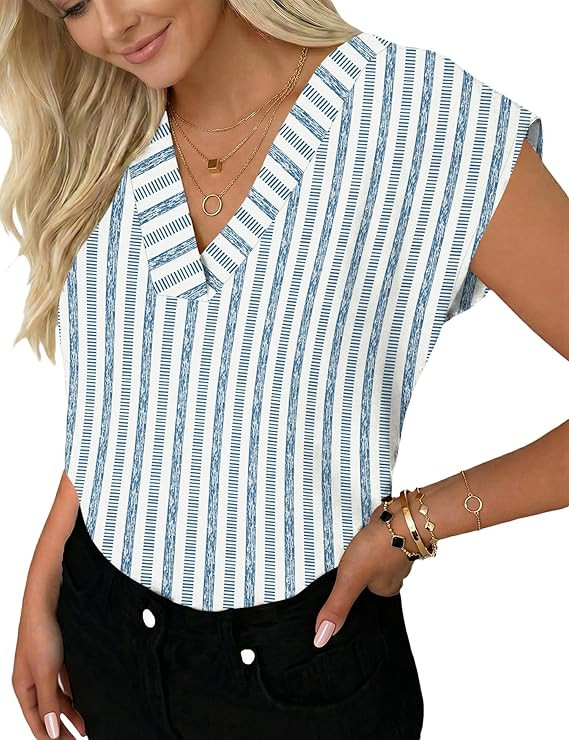 Rapbin Womens V Neck Tops Short Sleeve Cap Sleeve Blouses Dressy Casual Basic Tees Summer Spring ... | Amazon (US)