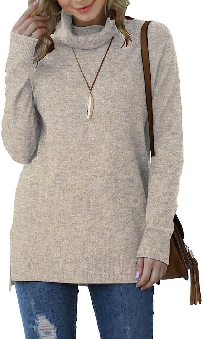 HWOKEFEIYU Women's Turtleneck Long Sleeve Pullover Sweater | Amazon (US)