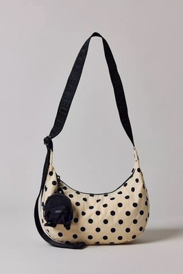 Baggu Medium Nylon Crescent Bag White With Black Polka Dot Brand New With Tag | eBay US