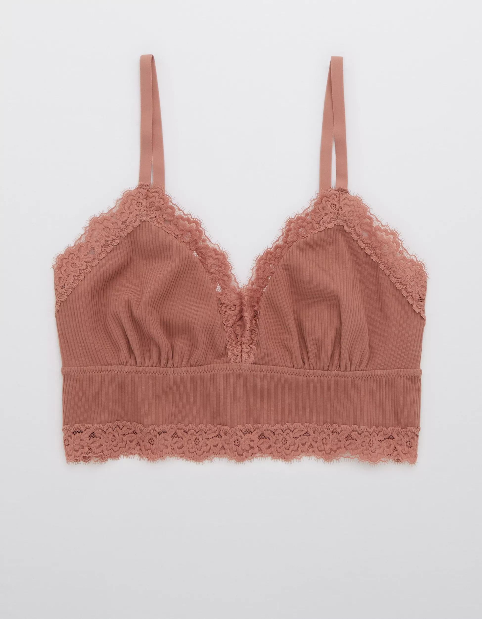 Aerie Ribbed Eyelash Lace Trim Longline Bralette | American Eagle Outfitters (US & CA)