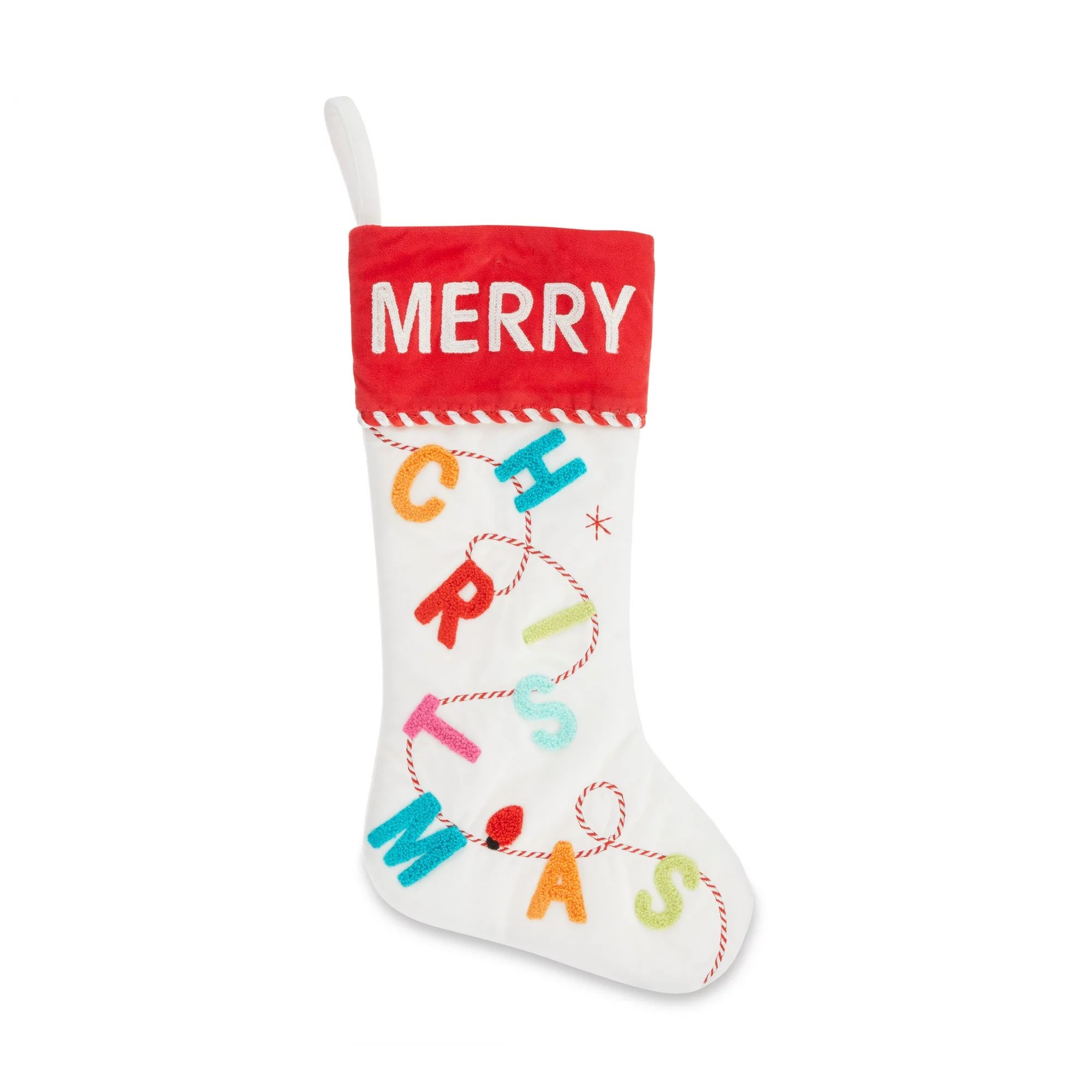 Colorful Merry Christmas White Velvet Stocking, 20", by Holiday Time | Walmart (US)