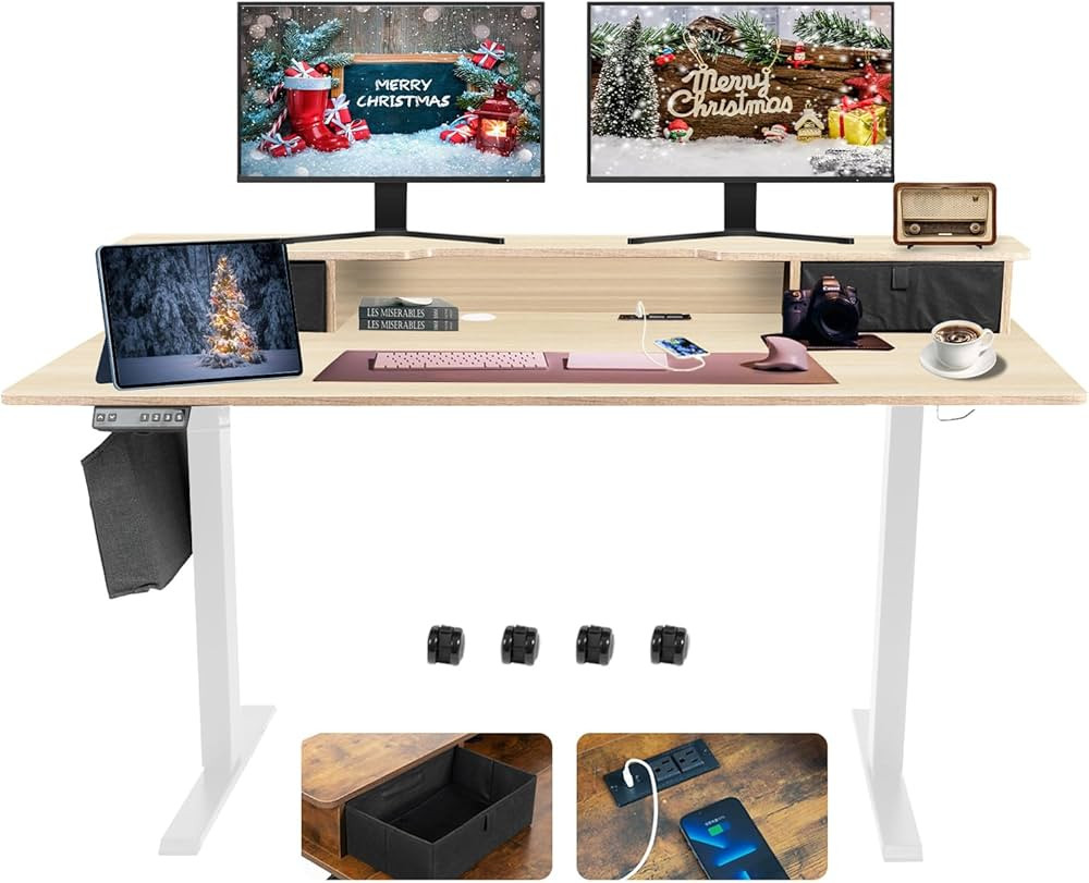 60x28, Dual Motor Desk, Dual Drawer Splice Board, Acceptable 220V,Standing Desk with Storage Shel... | Amazon (US)