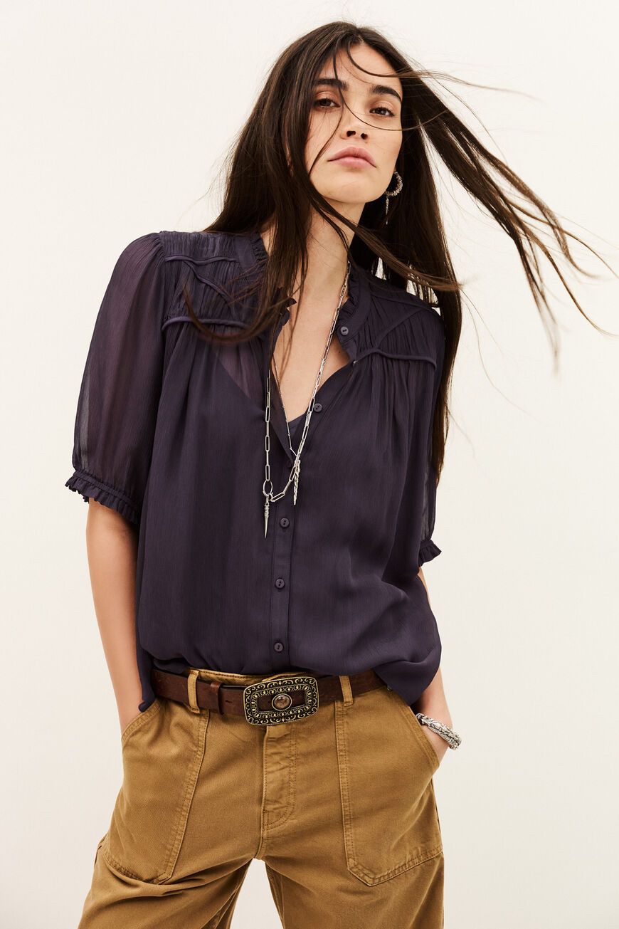 short three quarter sleeve purple top for summer Ba&sh 

 #LTKsummer #LTKstyletip