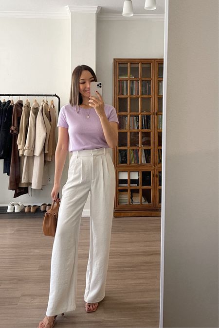 Pop of color for a baby shower! 

Lilac top xs 
Trousers 25 - abercombie on sale, linked to similar style with wider leg 

Spring outfit / summer outfit / classic style 

#LTKstyletip 

#LTKSaleAlert #LTKFindsUnder100