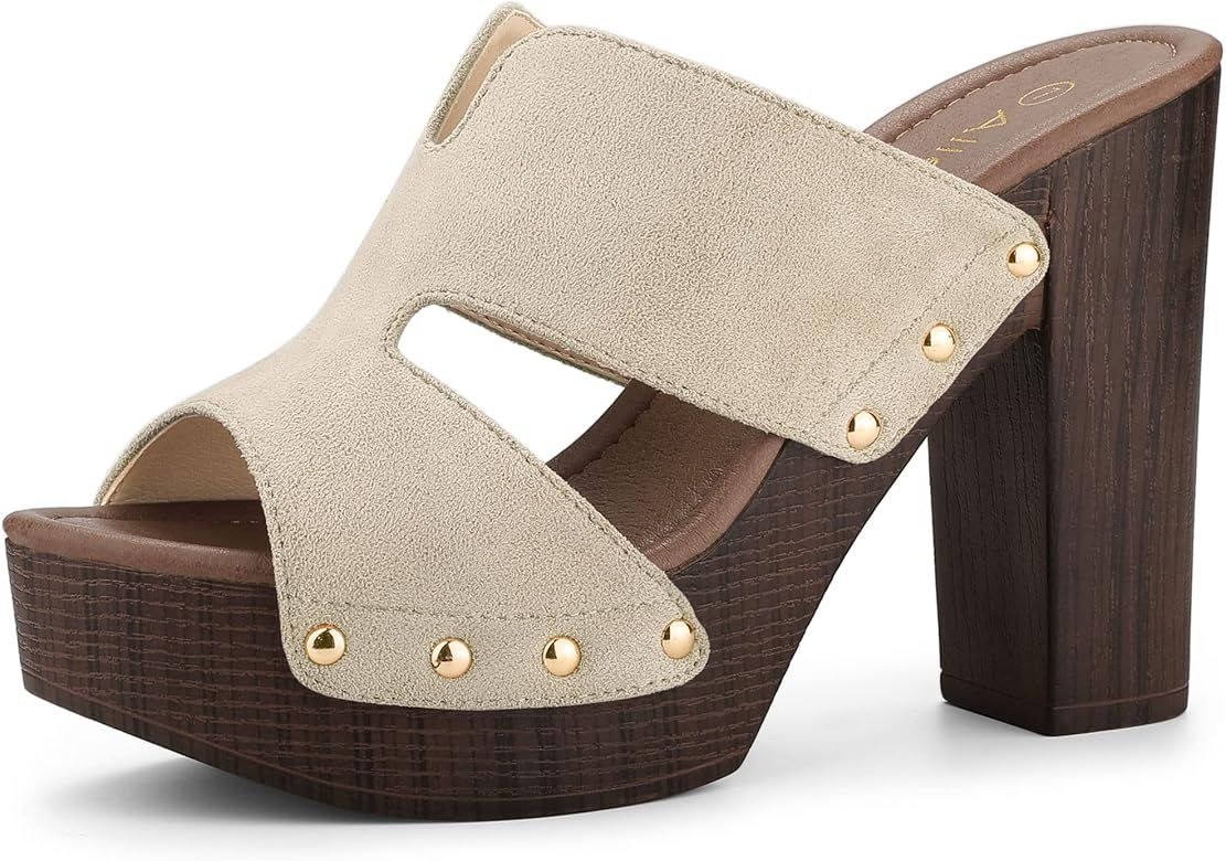 Allegra K Women's Faux Suede Platform High Block Heel Slides Sandals | Amazon (US)