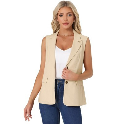 INSPIRE CHIC Women's Sleeveless Business Casual Work Office Suit Vest Jacket Beige Medium | Target