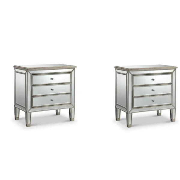 Aurik 3 - Drawer Nightstand in Mirrored (Set of 2) | Wayfair North America