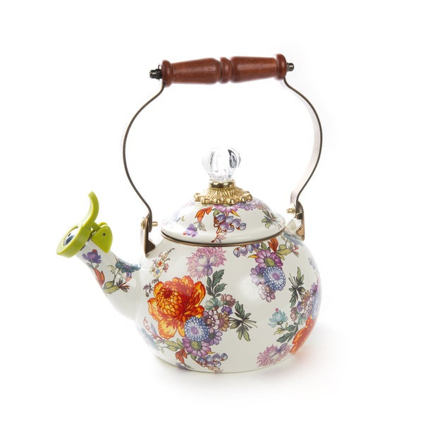 MacKenzie-Childs White Flower Market Whistling Tea Kettle | MacKenzie-Childs