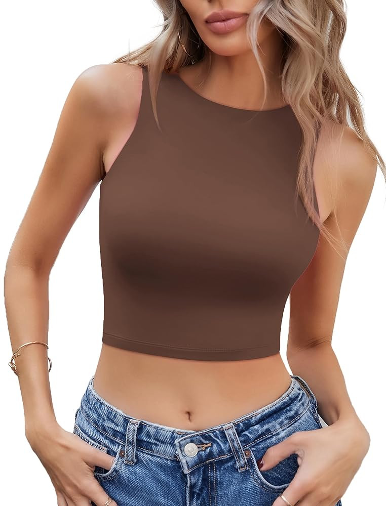 Avidlove Crop Tops for Women Crew Neck Basic Tank Sleeveless Double Lined Seamless Crop Going Out... | Amazon (US)