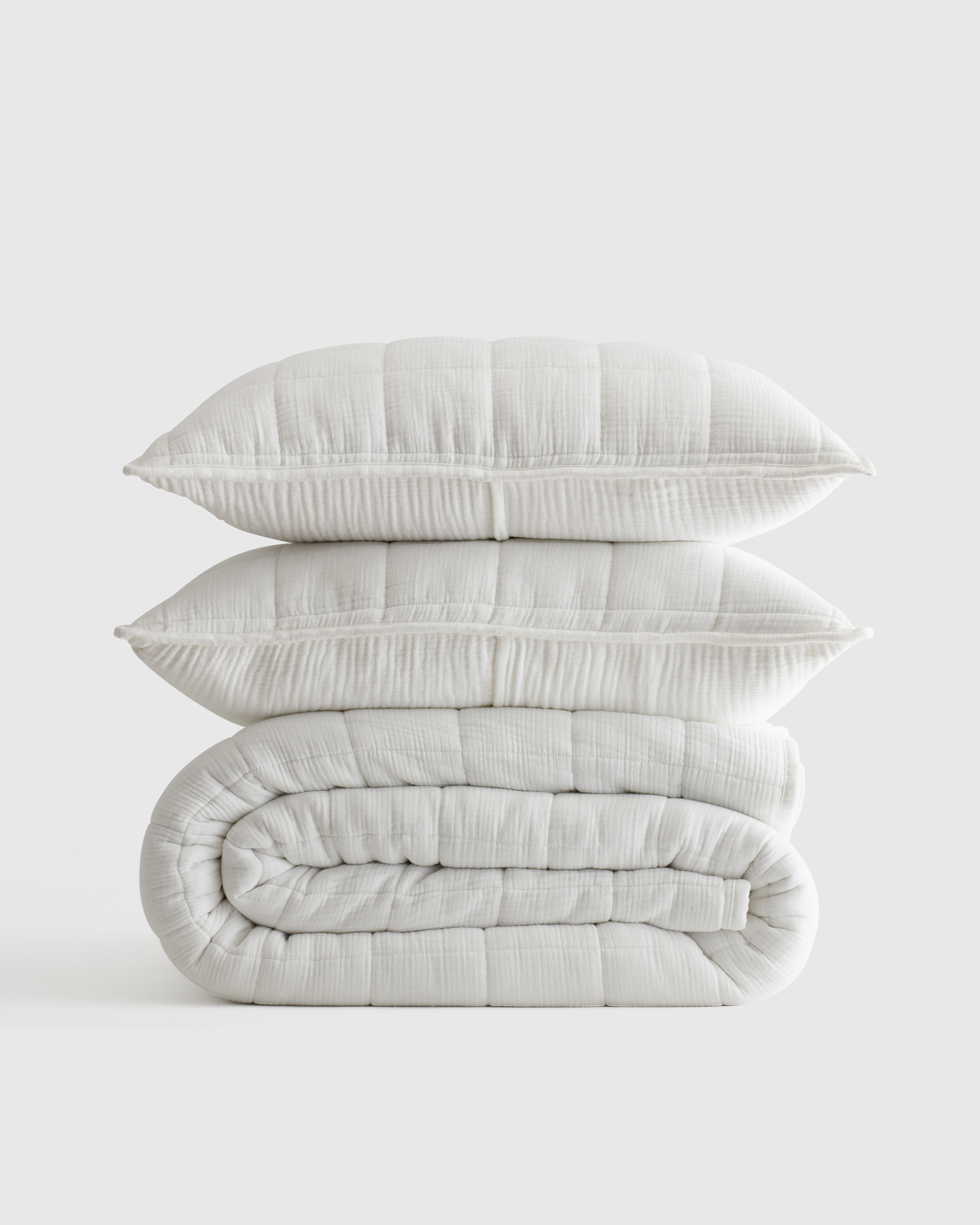 Quince | Organic Airy Gauze Box Quilt Set in White, Size Full/Queen, Cotton | Quince