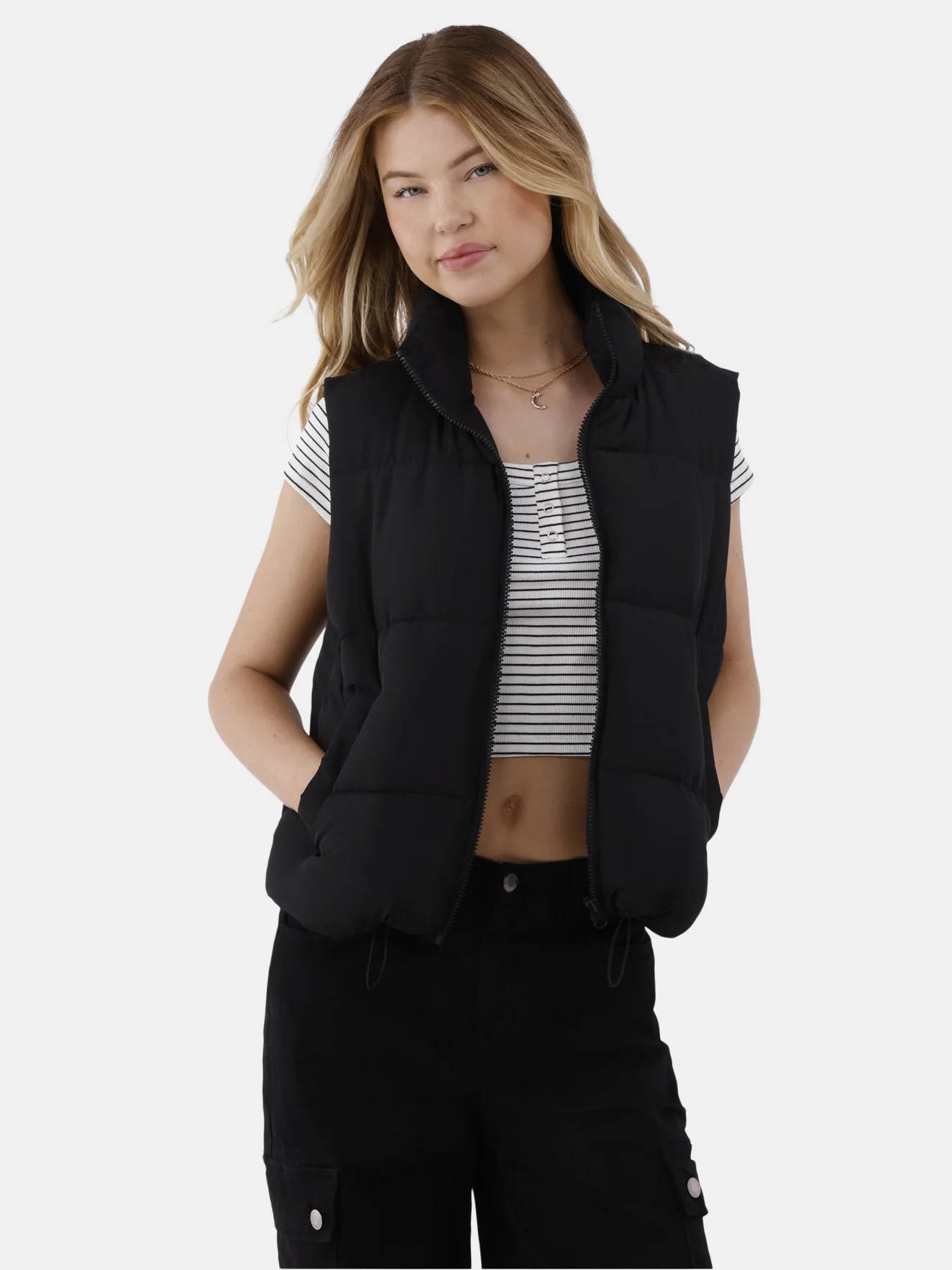 No Boundaries Puffer Vest with Pockets, Women’s and Women’s Plus - Walmart.com | Walmart (US)