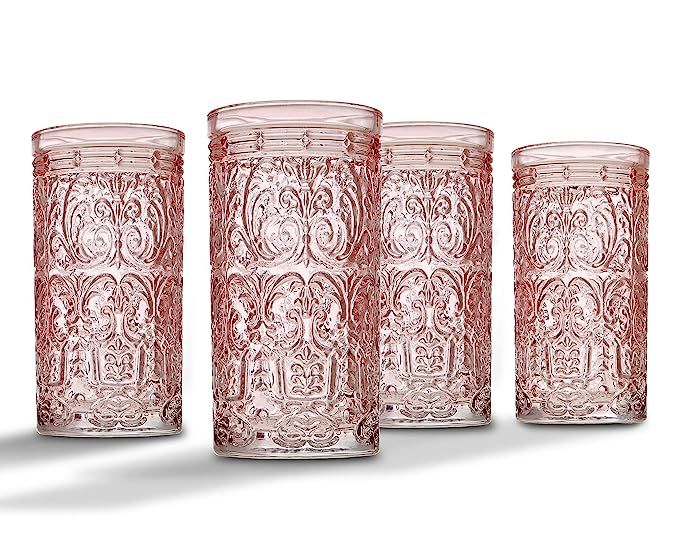 Jax Highball Beverage Glass Cup by Godinger - Pink - Set of 4 | Amazon (US)