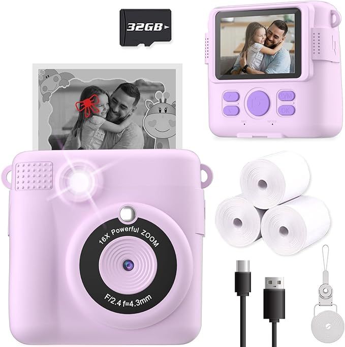 ESOXOFFORE Instant Print Camera for Kids, Christmas Birthday Gifts for Girls Boys, HD Digital Vid... | Amazon (US)