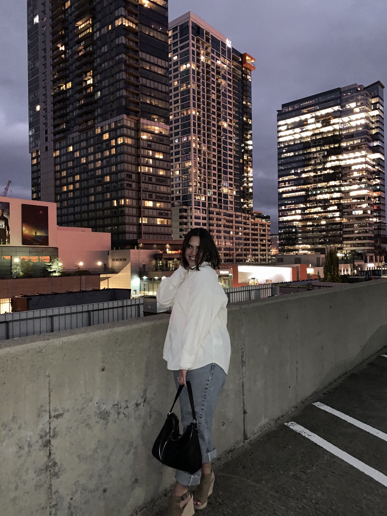 cute and casual night out outfit with cream textured button down (linked similar), mom jeans (linked similar), nude wedges (linked similar), and a black leather shoulder bag (linked similar) 🤍 hope you enjoy!!!! xo 

#LTKU #LTKSeasonal #LTKMostLoved