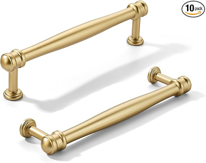 khtumeware 10 Pack 5inch(128mm) Hole Center Brushed Gold Cabinet pulls Matte Gold Solid Heavy-Dut... | Amazon (US)
