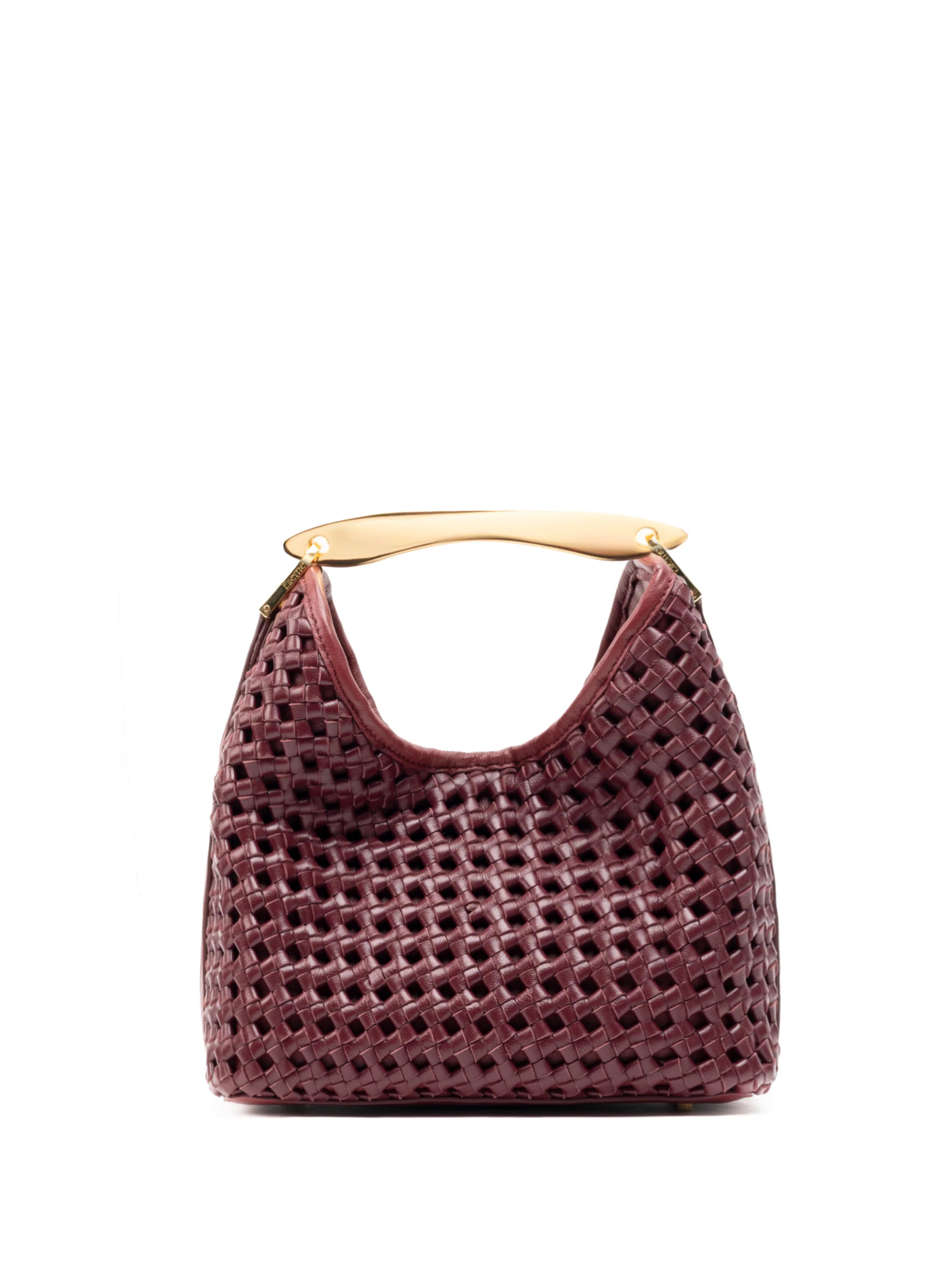 Small Boomerang Woven Leather Burgundy - Woven Handbags for Women - Elleme | Elleme