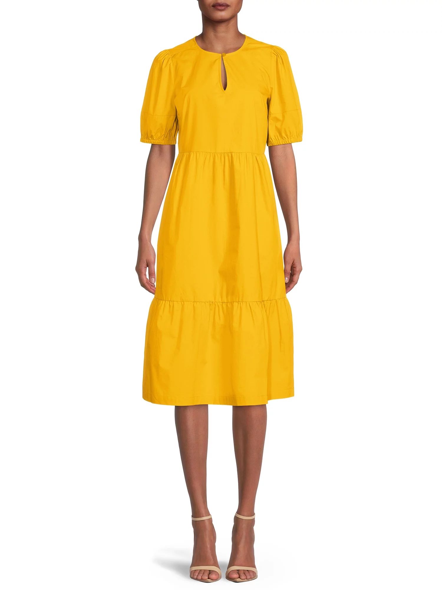 Time and Tru Women's Puff Sleeve Midi Dress | Walmart (US)
