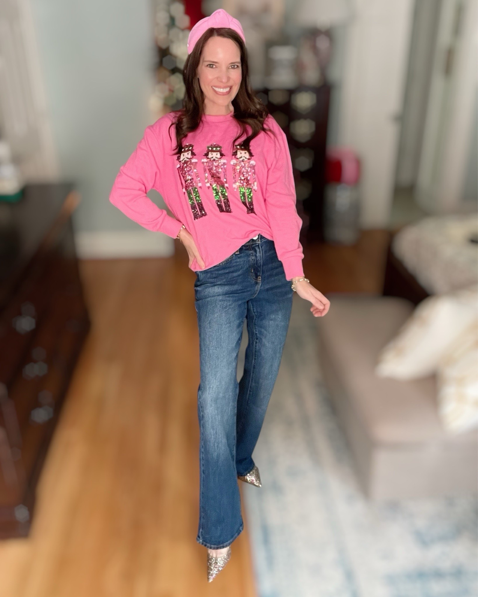 SUGARPLUM BARBIE but make her school pickup practical 💗🍭 This pink nutcracker sweatshirt is just too cute — the sequins catch the light and it instantly feels fun + festive without being “dressy.” I paired it with my favorite flattering full-length jeans and then went full-on pink holiday glam with the bubblegum padded headband + glitter heels (or swap for sneakers for everyday!) ✨

Such a fun non-traditional holiday outfit option — perfect for gingerbread decorating, school programs, Santa brunch, girls’ night, cookie swaps, ballet outings, or The Nutcracker performance 🎀🩰

⸻

Outfit Details:
💗 Pink Sequin Nutcracker Sweatshirt (TTS, so comfy)
👖 Full-Length Everyday Jeans (great stretch + length!)
🎀 Bubblegum Padded Headband
✨ Glitter or Pink Slingback Heels (extra but… ‘tis the season)
🎄 BaubleBar Holiday Earrings for a little sparkle
💫 Layered Necklace or Charm Bracelet to finish

⸻


pink christmas outfit • nutcracker sweatshirt outfit • girly holiday outfit • fun festive holiday look • baublebar holiday jewelry • pink holiday aesthetic • sugarplum christmas style • holiday mom outfit ideas • cookie swap outfit • christmas movie night outfit • kids holiday party outfit • nutcracker ballet outfit ideas • winter break outfit inspo 🎄✨


#LTKFindsUnder50 #LTKHoliday #LTKFindsUnder100

#LTKFindsUnder100 #LTKFindsUnder50 #LTKHoliday