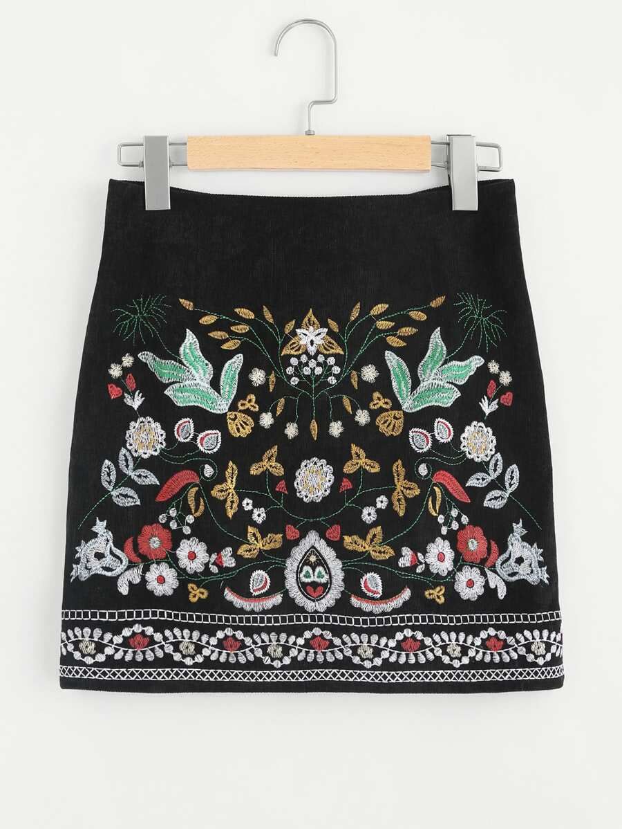 SHEIN Botanical Embroidered Cord Skirt | SHEIN