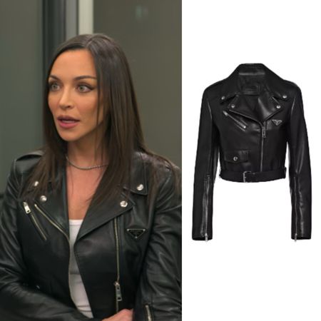 Farrah Aldjufrie’s Black Leather Prada Moto Jacket on Buying Beverly Hills Season 2 Episode 10