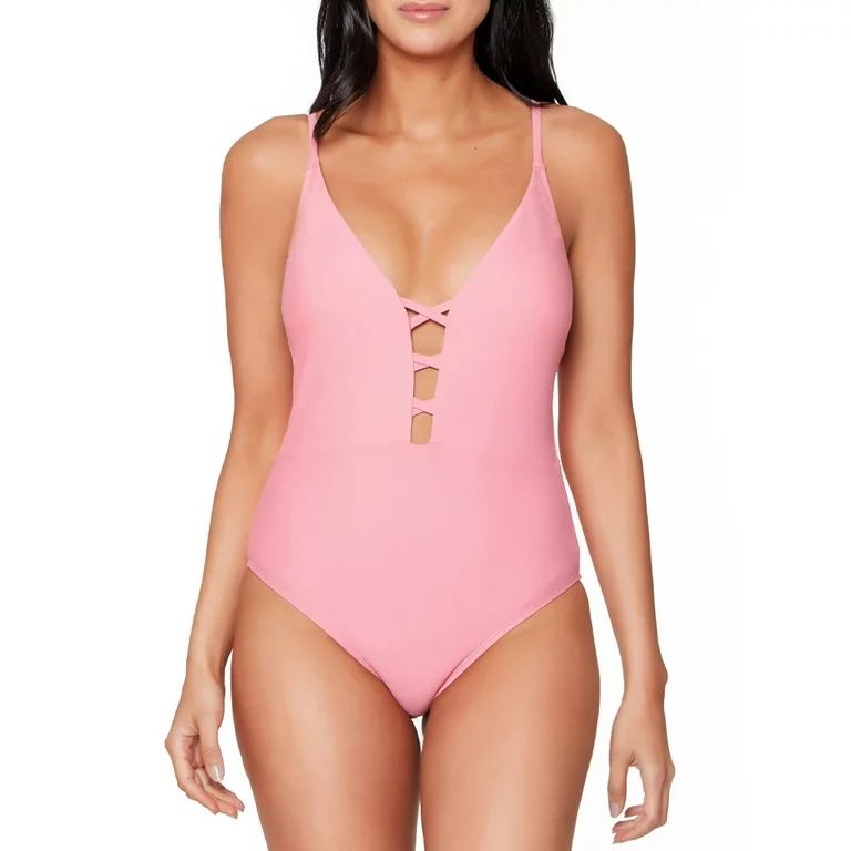 JS Jessica Simpson Women's Lace Up Plunge One Piece Swimsuit | Walmart (US)