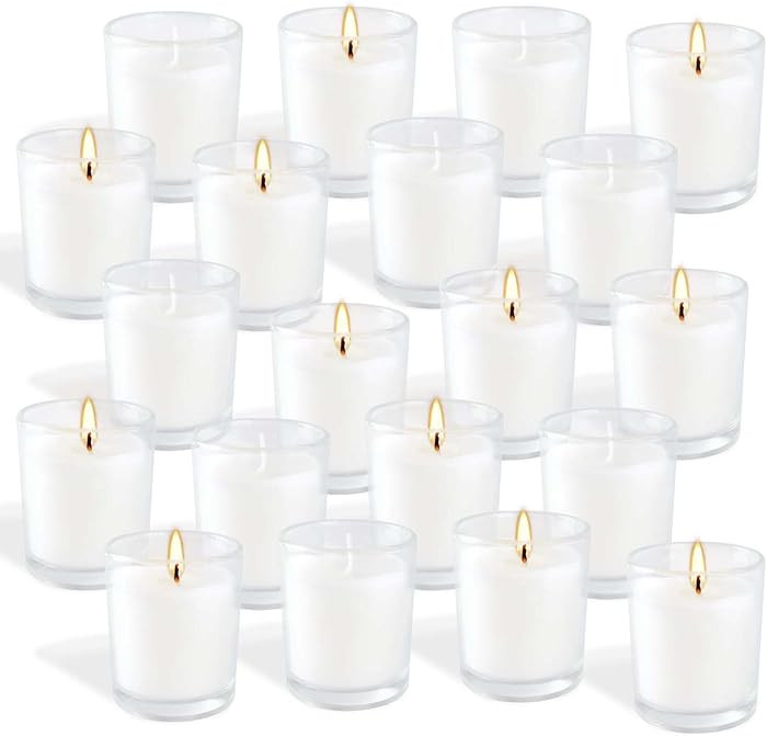 20 Pack White Unscented Glass Cup Candles - 15-20 Hour Burn Time, Soy Wax, Minimalist Style for H... | Amazon (US)