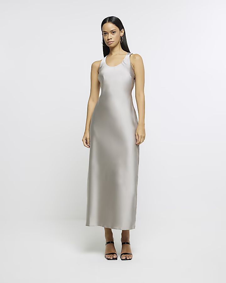 Silver satin maxi slip dress | River Island (UK & IE)