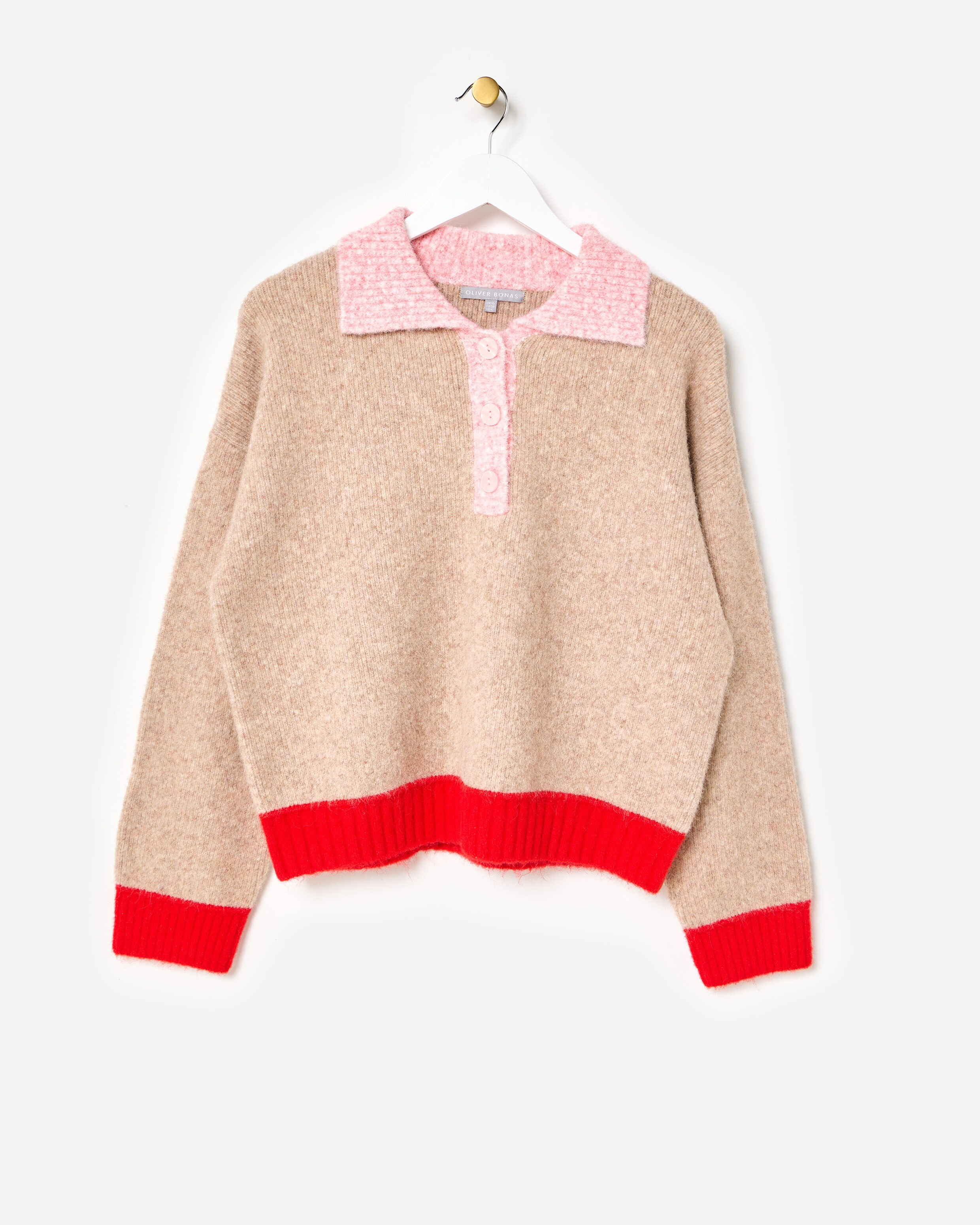 Camel Brown Colour Block Collared Knitted Jumper | Oliver Bonas | Oliver Bonas (Global)