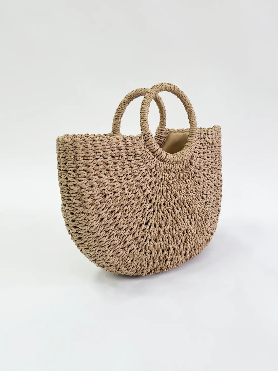 Brown SVNX Round Woven Straw Holdall With Circular Handle | Boohoo | Boohoo.com (UK & IE)