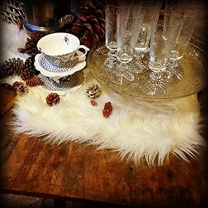 Classic Shag Fur Table Runner/Snow White/Dresser Scarf/Contemporary Decor/Doily/Shaggy Sheepskin Fau | Amazon (US)